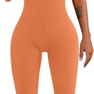 Women Workout Seamless Jumpsuit Yoga Ribbed Bodycon One Piece Tank Top Leggings Romper